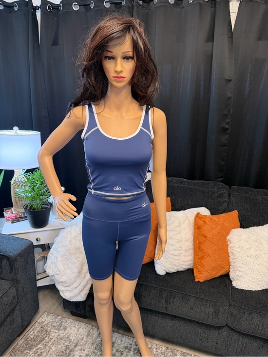 ALO Yoga Pants - ALO Yoga Navy and White Tank & Bike Short Set